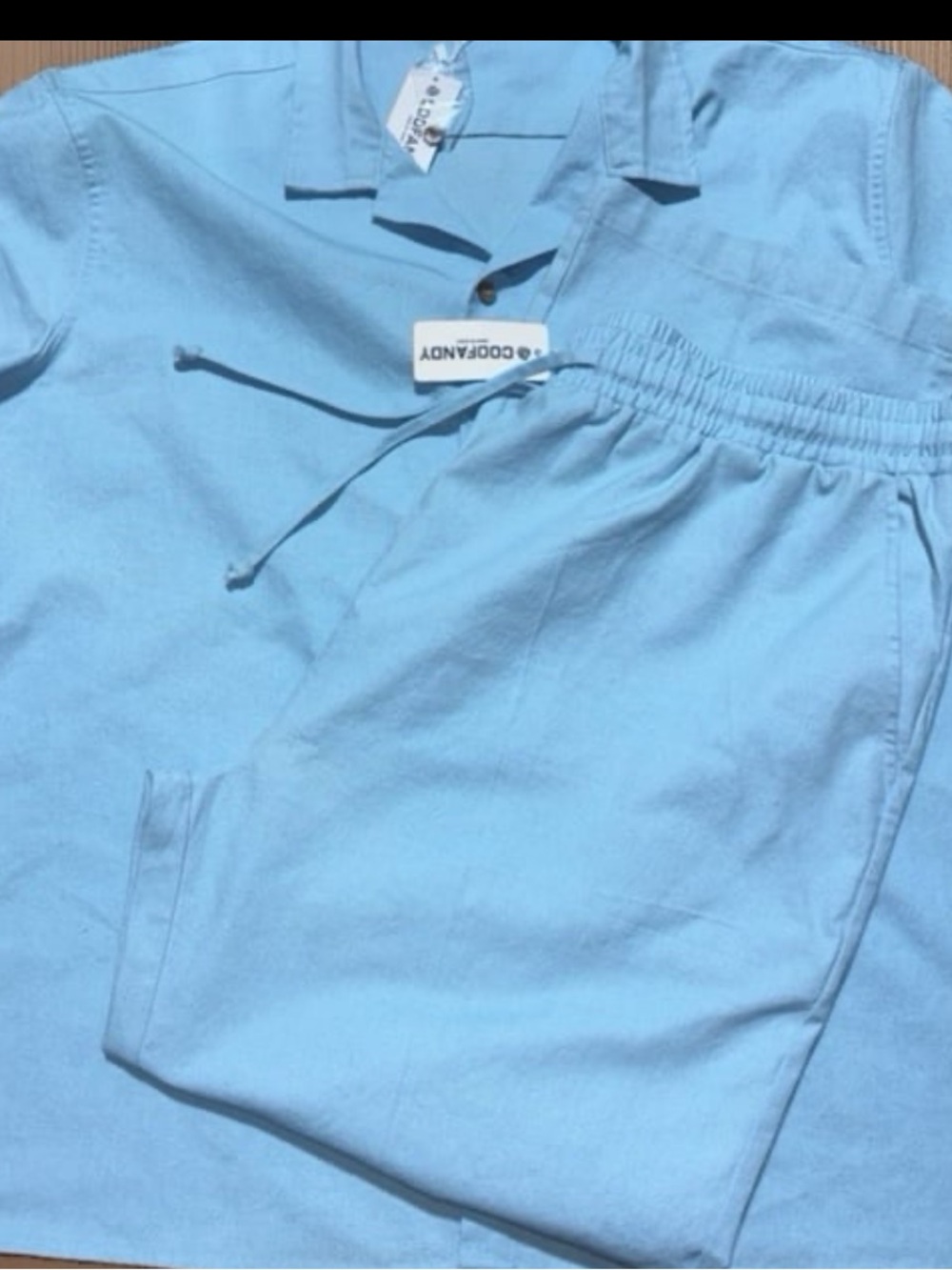NWTS Coofandy light blue short-sleeve button-down shirt and pants, Mens 2XL